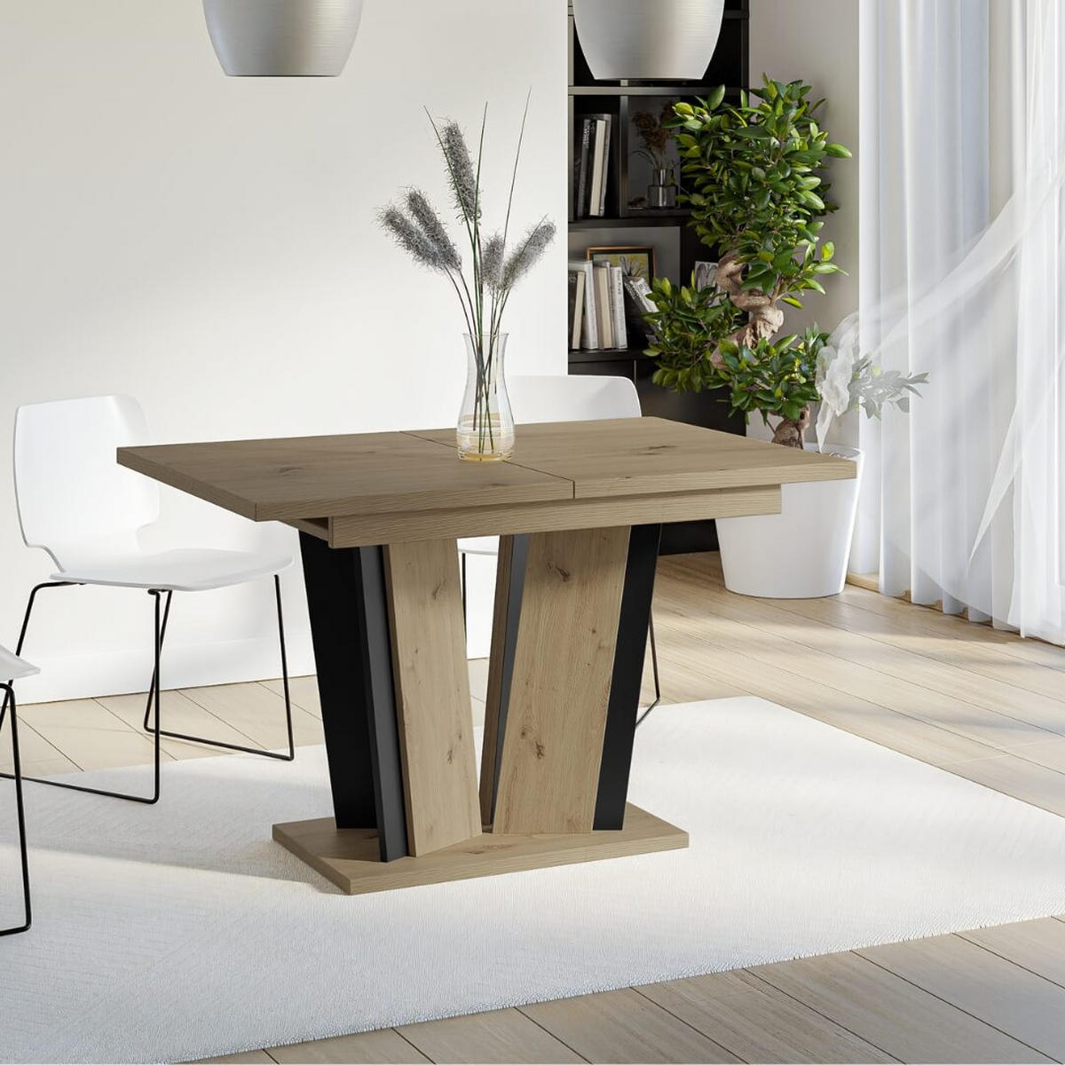 ESSTISCH Ausziehbar 120 - 160 cm Artisan Eiche Holzoptik und Schwarz - Schwarz/Eiche Artisan, Holzwerkstoff (120/80/75cm) - PROSPERO