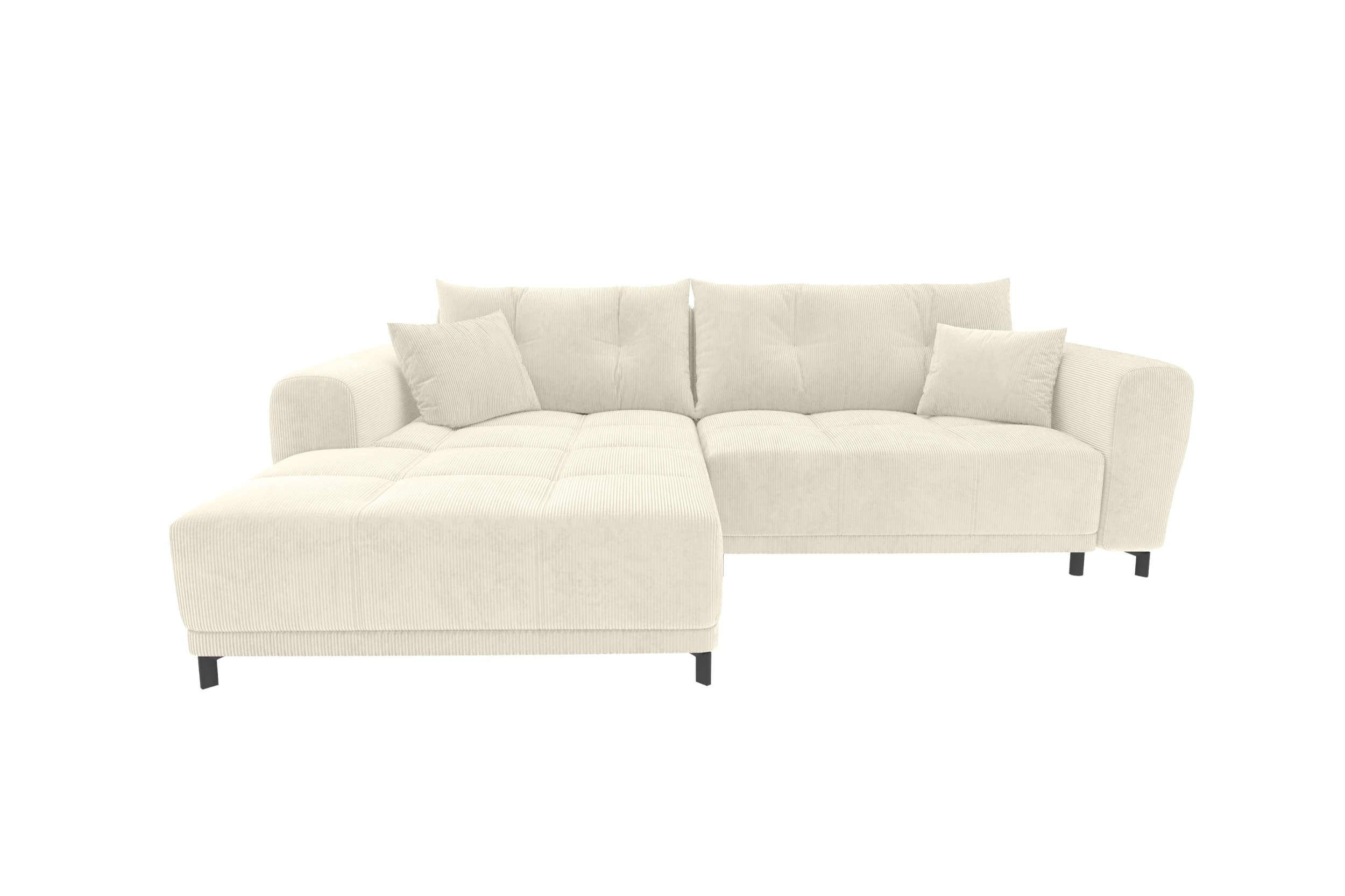 ECKSOFA Massimo Cordstoff Creme inkl. Schlaffunktion Links - Creme/Schwarz, Textil/Metall (246/177cm) - 99rooms