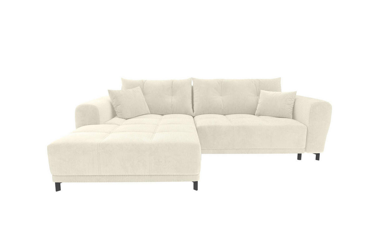 ECKSOFA Massimo Cordstoff Creme inkl. Schlaffunktion Links - Creme/Schwarz, Textil/Metall (246/177cm) - 99rooms