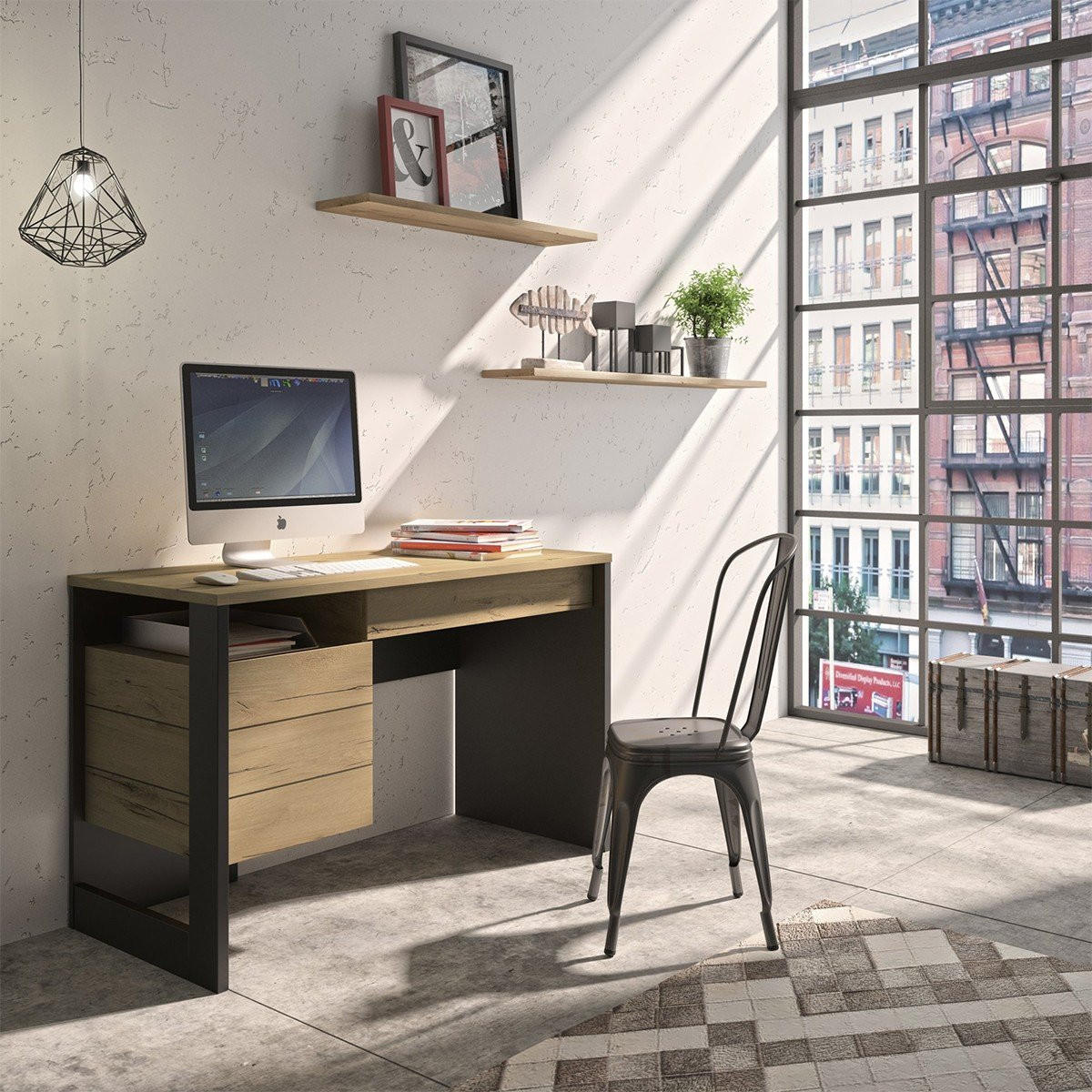 SCHREIBTISCH aus Eichenholz Helvezia Russel - Französische Herstellung - 119/54/75 cm - Apfelbaumfarben, Holzwerkstoff (119/54/75cm) - Calicosy