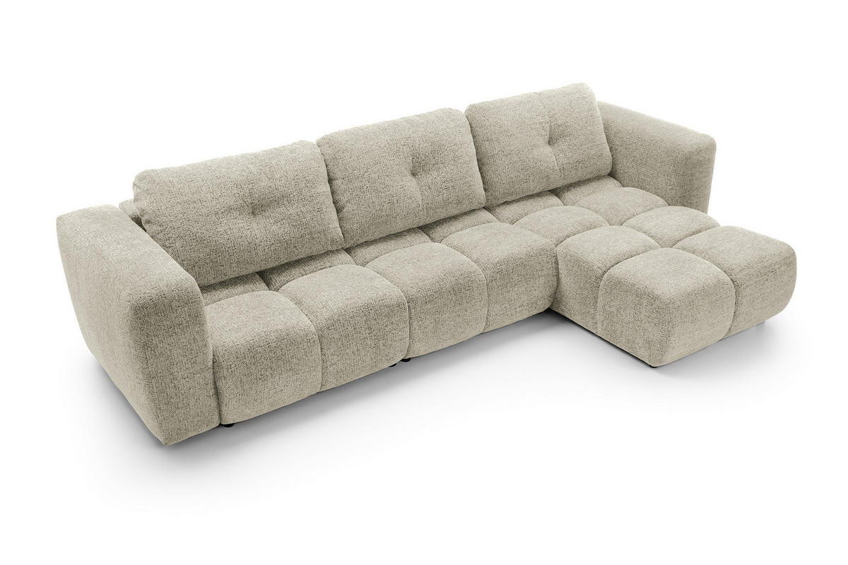 ECKSOFA ARTE 03 Creme Chenille mit Schlaffunktion - Creme, Holz (336/177cm) - MASSENO