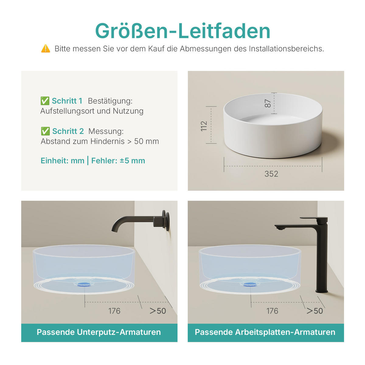 WASCHBECKEN Weiß Ø35,2 / 11,2 cm - Weiß, Keramik (35.2/11.2/35.2cm) - EMKE