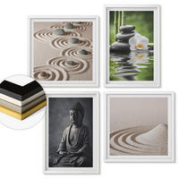 WANDBILDER 4er-Set - 50x50 cm & 40x60 cm Weißer Rahmen - Ein entspannter Buddha am Strand - Weiß, Kunststoff (50/50cm) - ArtPrintCave