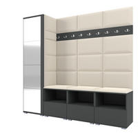 GARDEROBE NELA IX 200 cm (Modulare Flurmöbel Graphit mit Spiegel & Sitzpolster Creme 01 Breite Sitzbank) - Silberfarben/Creme, Holz/Holzwerkstoff (200/187/40cm) - Ravio