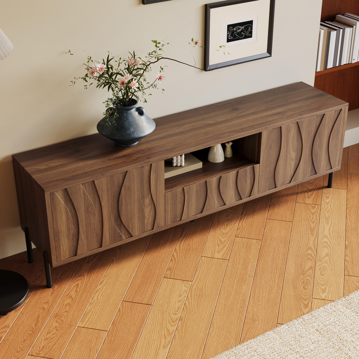 TV-SCHRANK in Natur mit wellenförmigen Türen und Kabeldurchführungen 160/35/46 cm - Naturfarben, Holzwerkstoff (160/46/35cm) - Redom