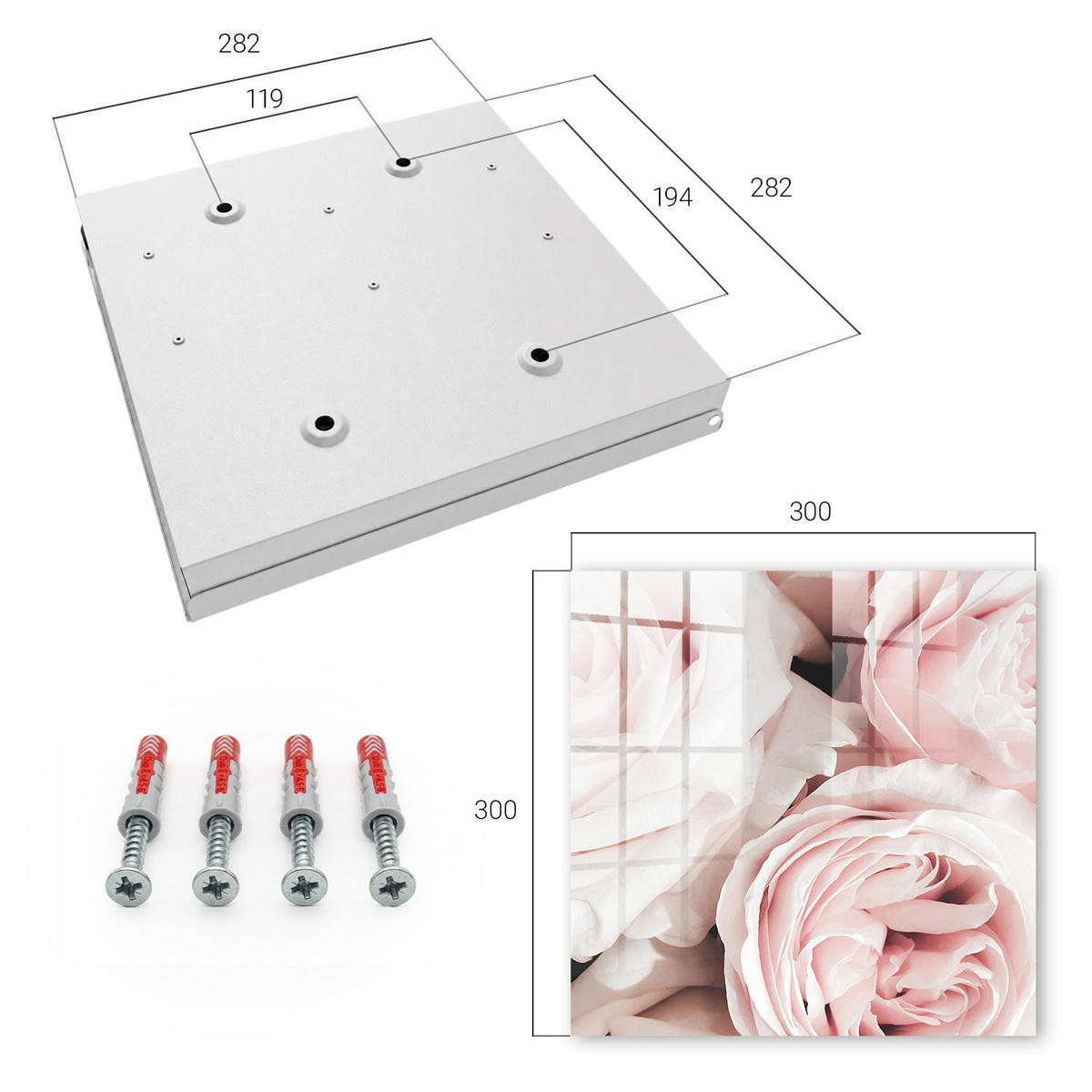 SCHLÜSSELBOX Weiß 30x30 cm – Türöffnung nach rechts - Pastellrosen - Pink, Metall (30/30/5cm) - TULUP