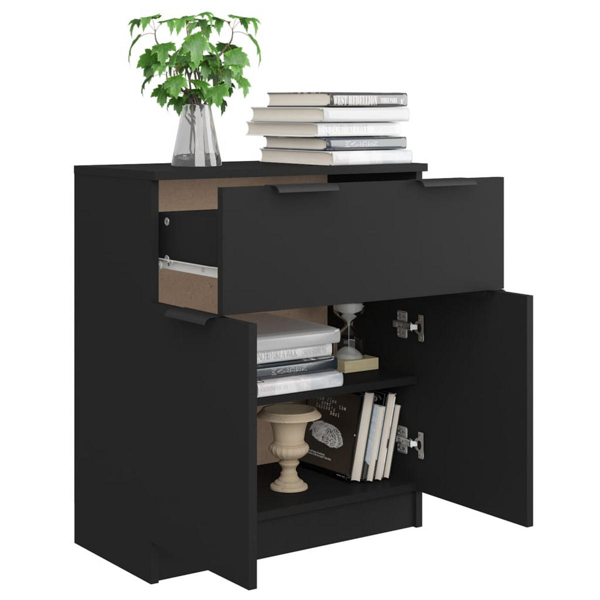 SIDEBOARD mit Schublade und Schrank mit Türen, 60/30/70 cm, aus Holzwerkstoff, in Schwarz - Schwarz, Holz (60/70/30cm) - vidaXL