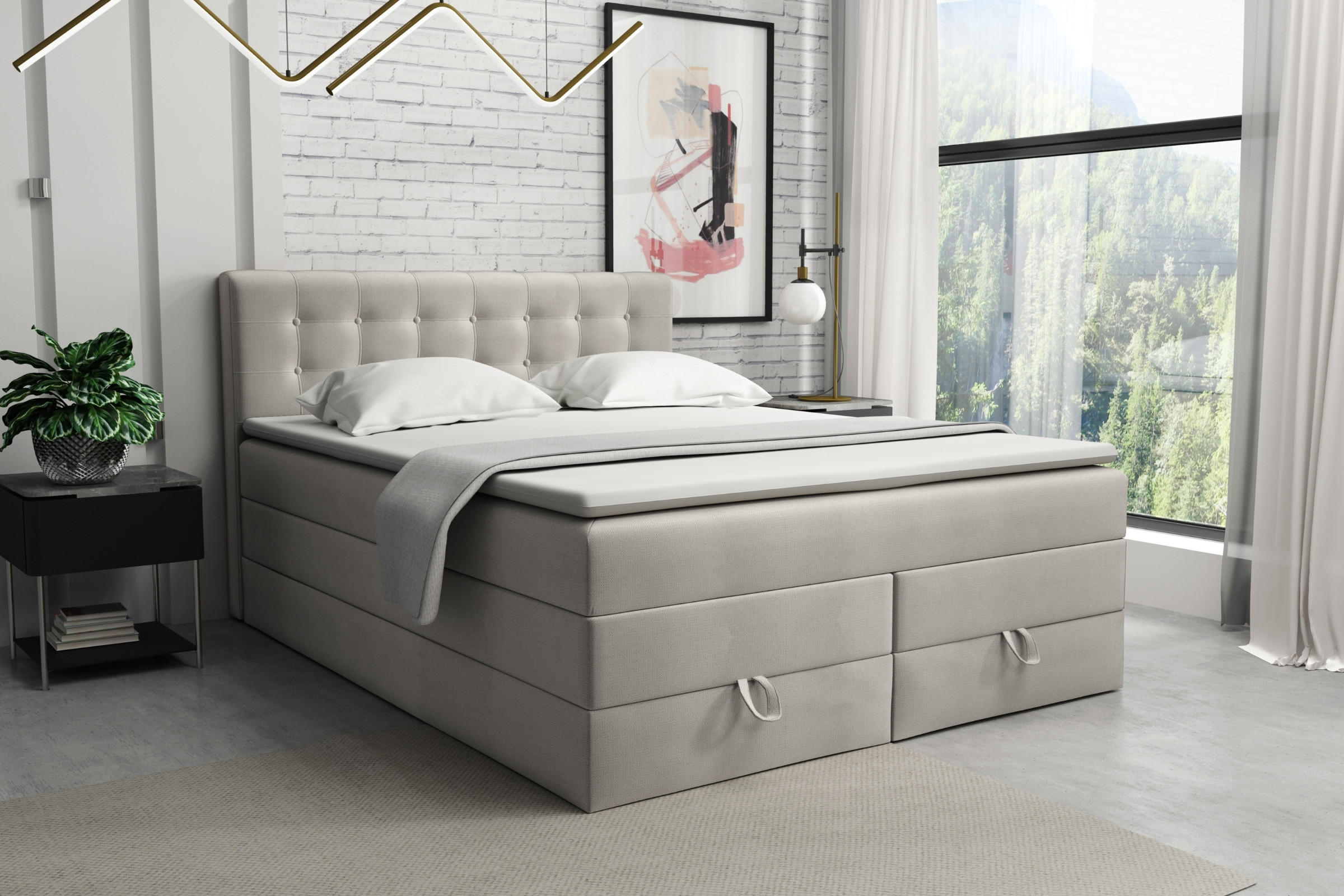 BOXSPRINGBETT VERNO 200/200 in Velour Beige - Beige, Holz/Holzwerkstoff (200/200cm) - Deine Möbel 24