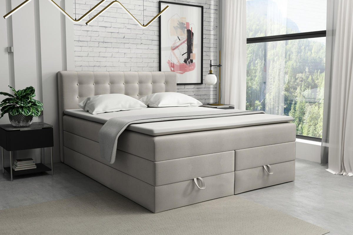 BOXSPRINGBETT VERNO 140/200 in Velour Beige - Beige, Holz/Holzwerkstoff (140/200cm) - Deine Möbel 24