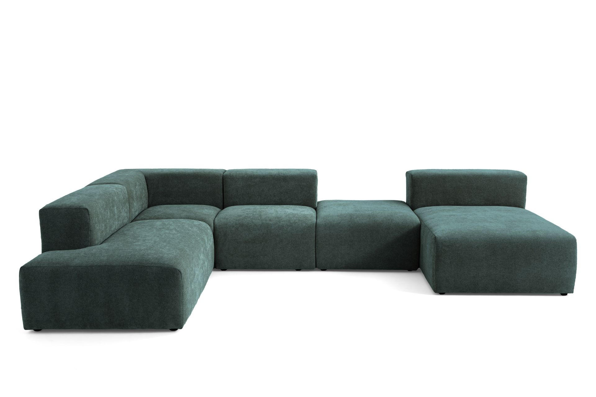 5-SITZER modulares Wohnlandschaft U XXL HEAVEN SET 6 Links, Breite 375 cm Webstoff Dunkelgrün - Dunkelgrün/Schwarz, Holz/Kunststoff (375/73/245cm) - Muffo