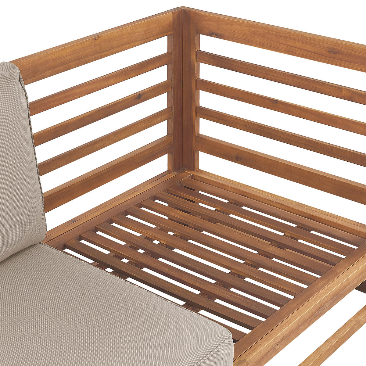 GARTENSOFA 3-Sitzer zertifiziertes Akazienholz hellbraun Auflagen taupe Trani - Hellbraun/Beige, Holz (235/72/75cm) - Beliani