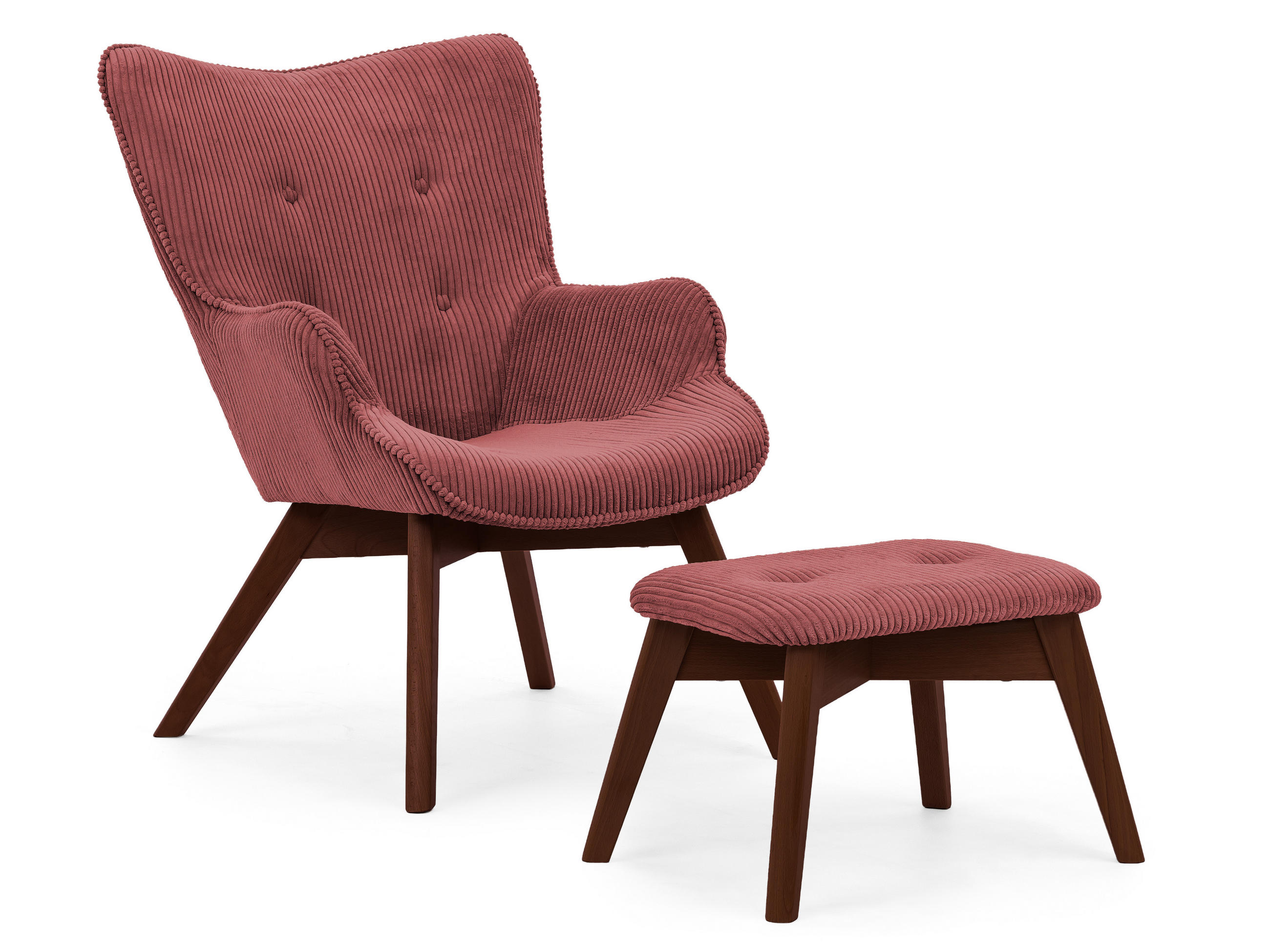 LOUNGESESSEL mit Fußhocker Lenari Terrakotta Cordstoff mit Füßen in Braun - Terra cotta/Braun, Holz/Textil (71/96/86cm) - S-Style Möbel