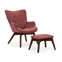 LOUNGESESSEL mit Fußhocker Lenari Terrakotta Cordstoff mit Füßen in Braun - Terra cotta/Braun, Holz/Textil (71/96/86cm) - S-Style Möbel