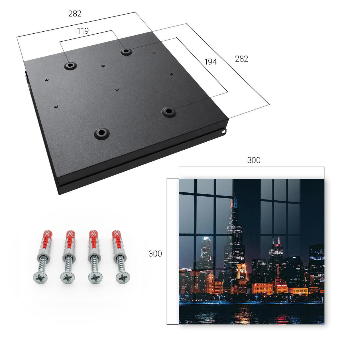 SCHLÜSSELBOX Schwarz 30x30 cm- Türöffnung nach rechts - Nachtstadt - Schwarz, Metall (30/30/5cm) - TULUP