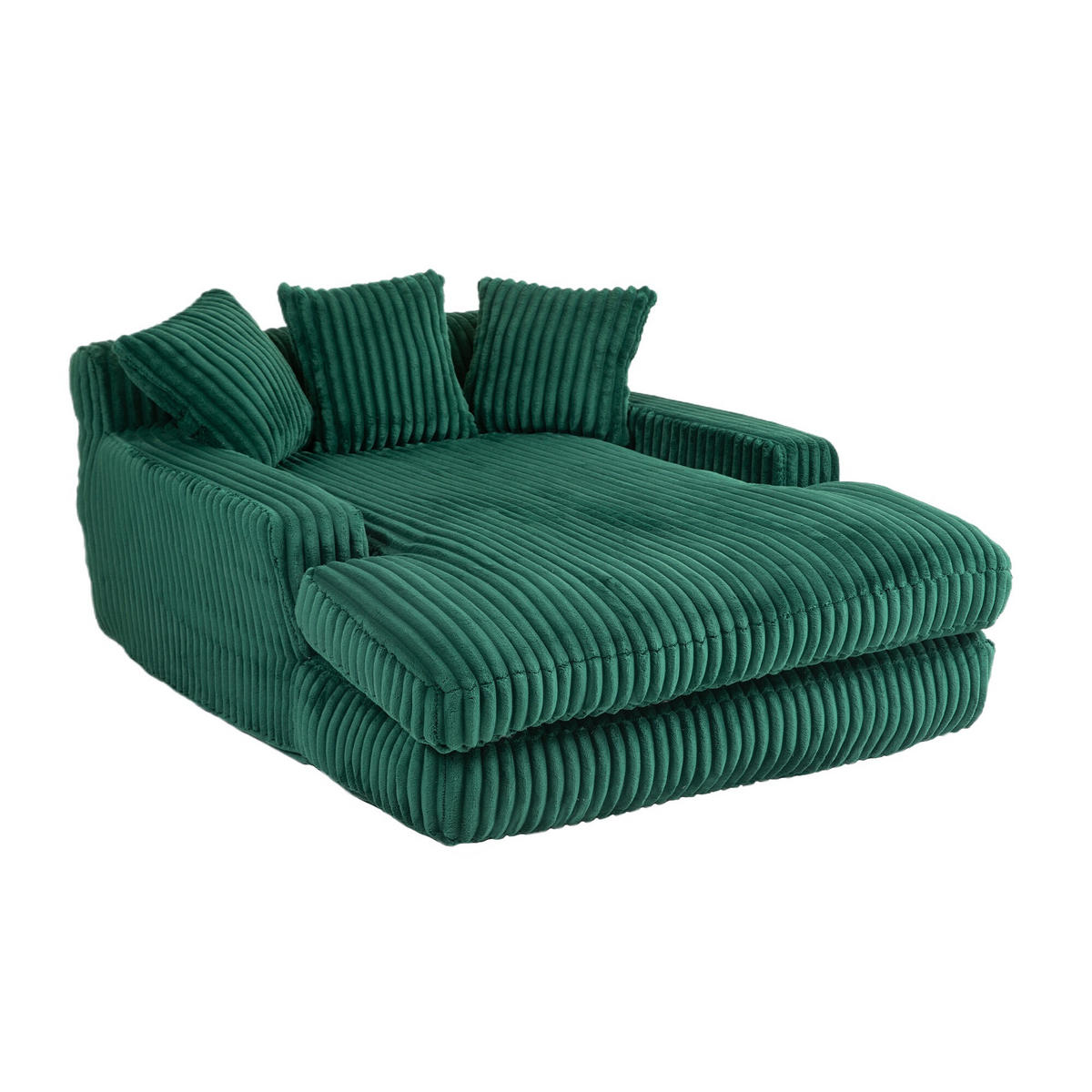 SCHLAFSOFA Relaxliege mit 3 Zierkissen,Lounge Sofa,Polstersofa,Cord,Grün - Grün, Textil (125/63/155cm) - LVHOM