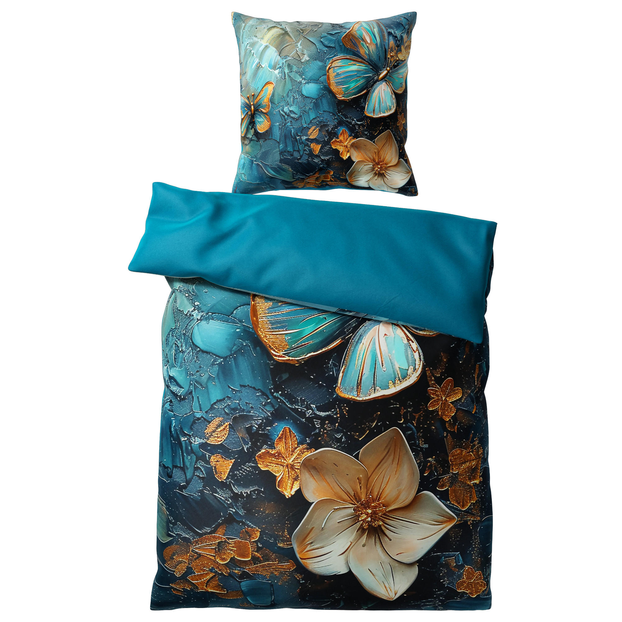 BETTWÄSCHE 2-teilig Mariposa - Blau, Naturmaterialien (135/200cm) - Sanilo