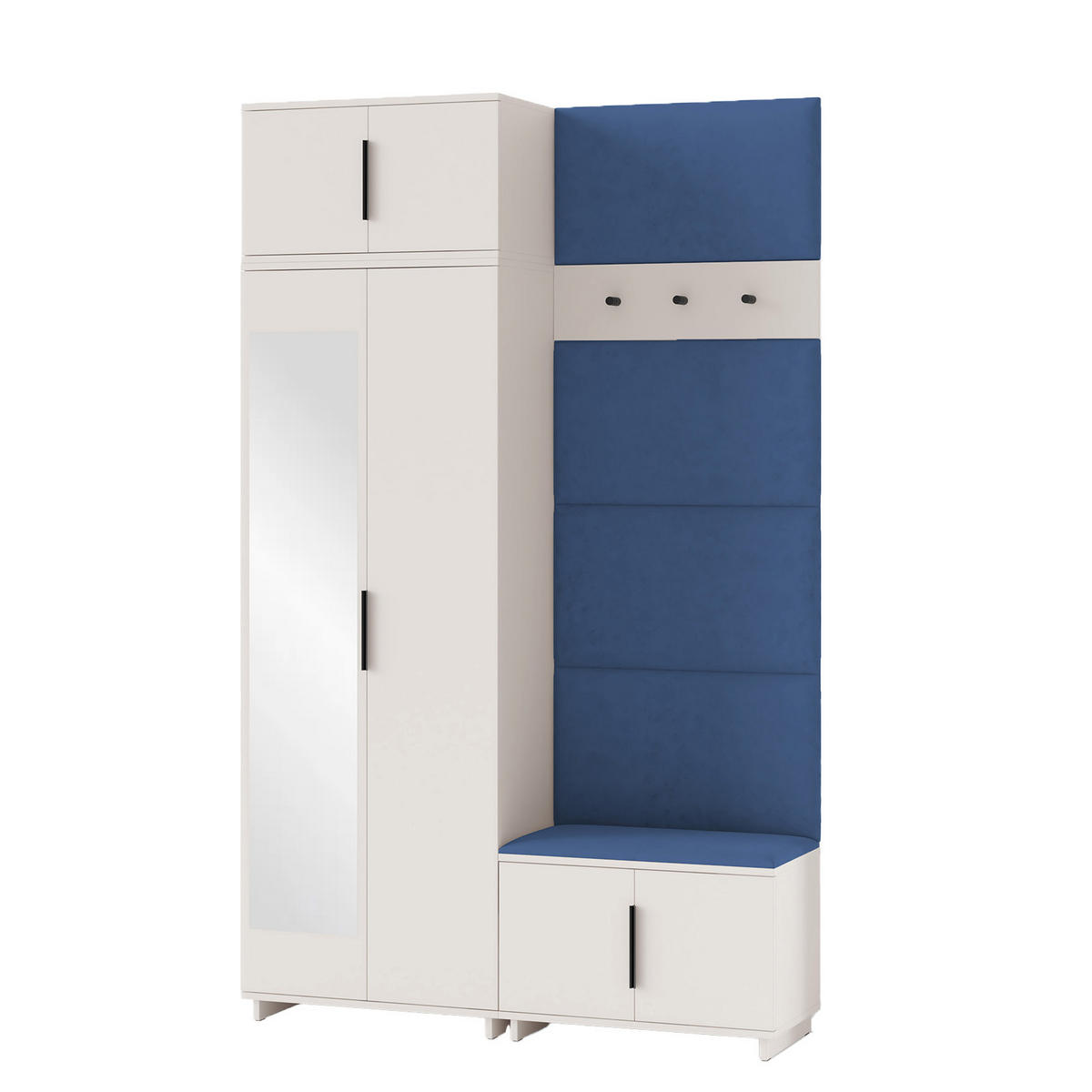 GARDEROBE NAPOLI 4 mit POLSTERPANEELEN DUNKELBLAU - Beige/Dunkelblau, Holzwerkstoff (140/229/40cm) - Jerpax