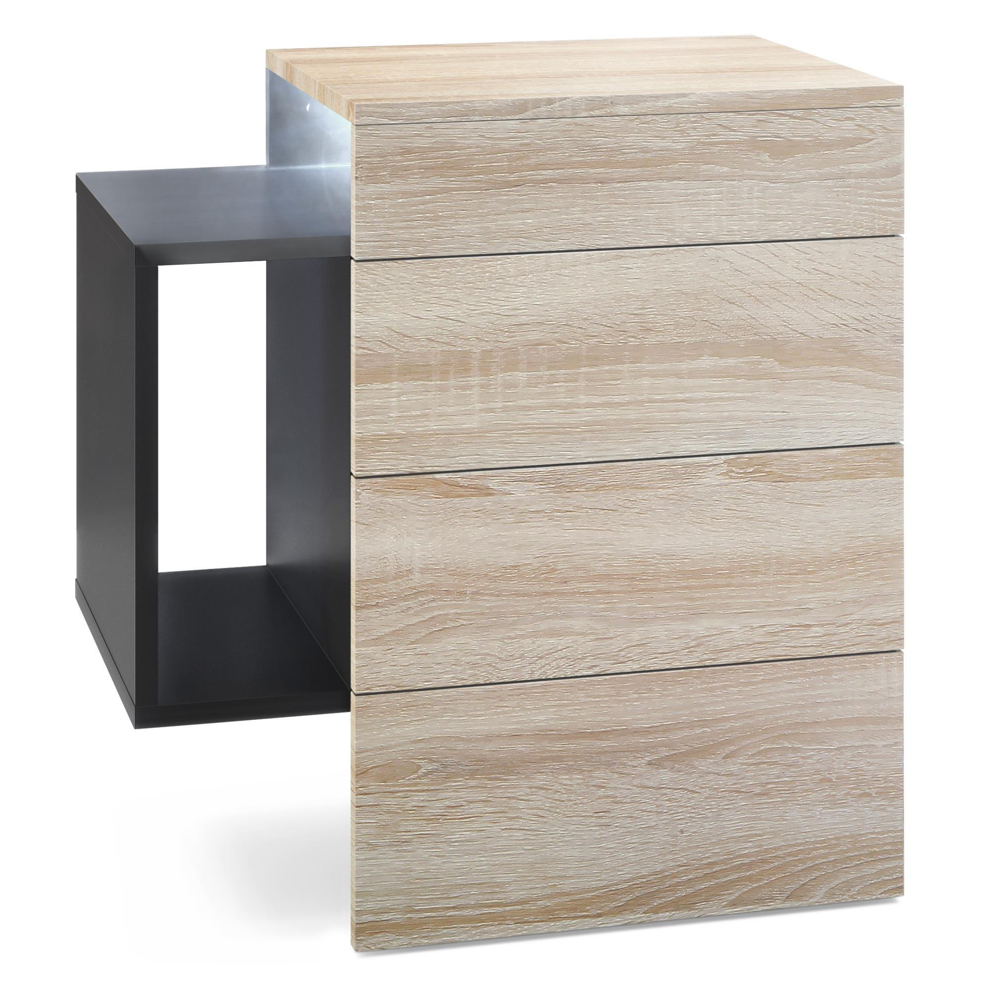 NACHTTISCH Queens Front in Eiche sägerau - Eiche San Remo, Holzwerkstoff (60/63/36cm) - Vladon