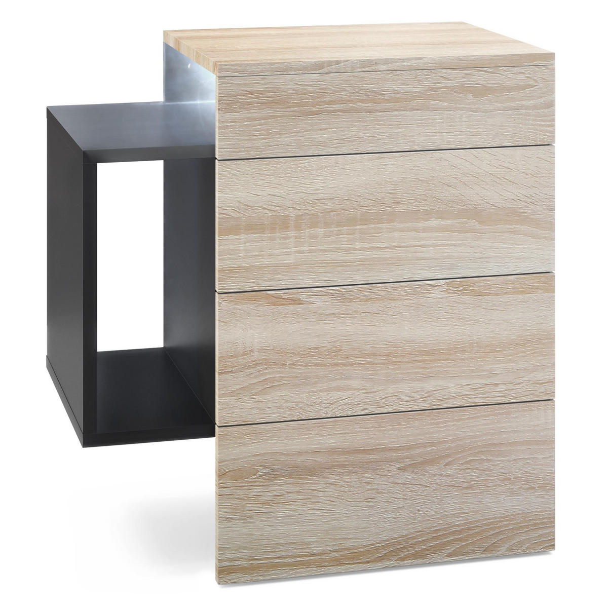 NACHTTISCH Queens Front in Eiche sägerau - Eiche San Remo, Holzwerkstoff (60/63/36cm) - Vladon