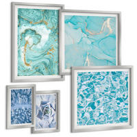 BILDER SET 5er Set - 50x50 cm & 20x30 cm & 40x60 cm Silberner Rahmen - Pflanzenmuster große minimalistische Sonnen - Silberfarben, Kunststoff (40/60cm) - TULUP