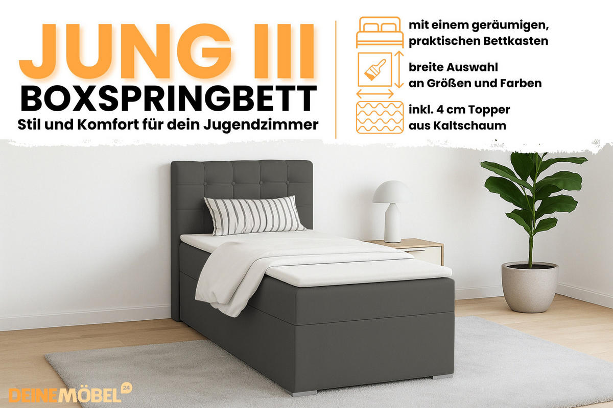 BOXBETT JUNG 3 100/200 Anthrazit H4 Öffnung links - Anthrazit, Holz/Holzwerkstoff (100/200cm) - Deine Möbel 24