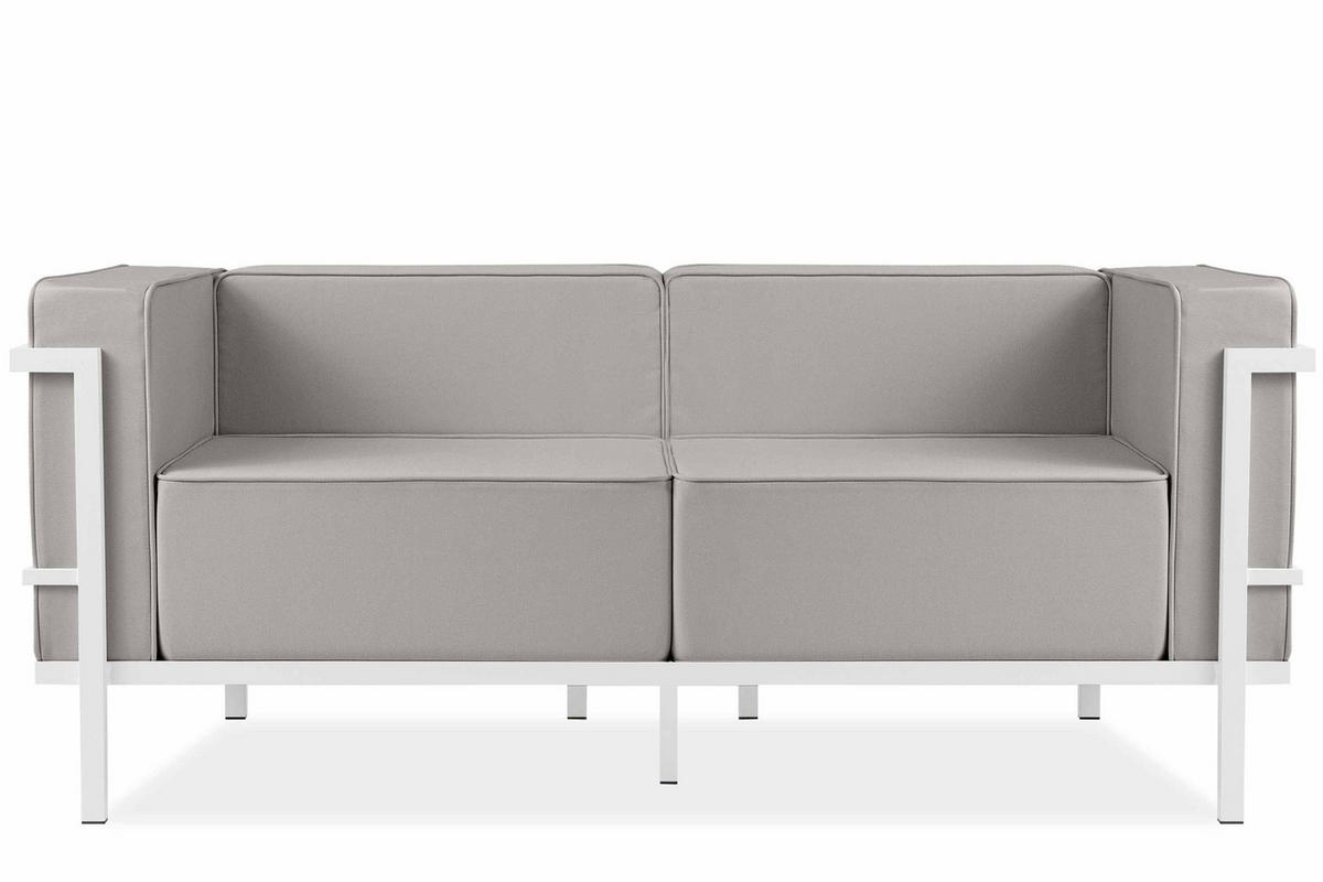 GARTENSOFA TRIGLO 2-Personen, Stahlrahmen, Modern, Weiß/Hellgrau - Hellgrau/Weiß, Textil/Metall (164/70/69cm) - KONSIMO®