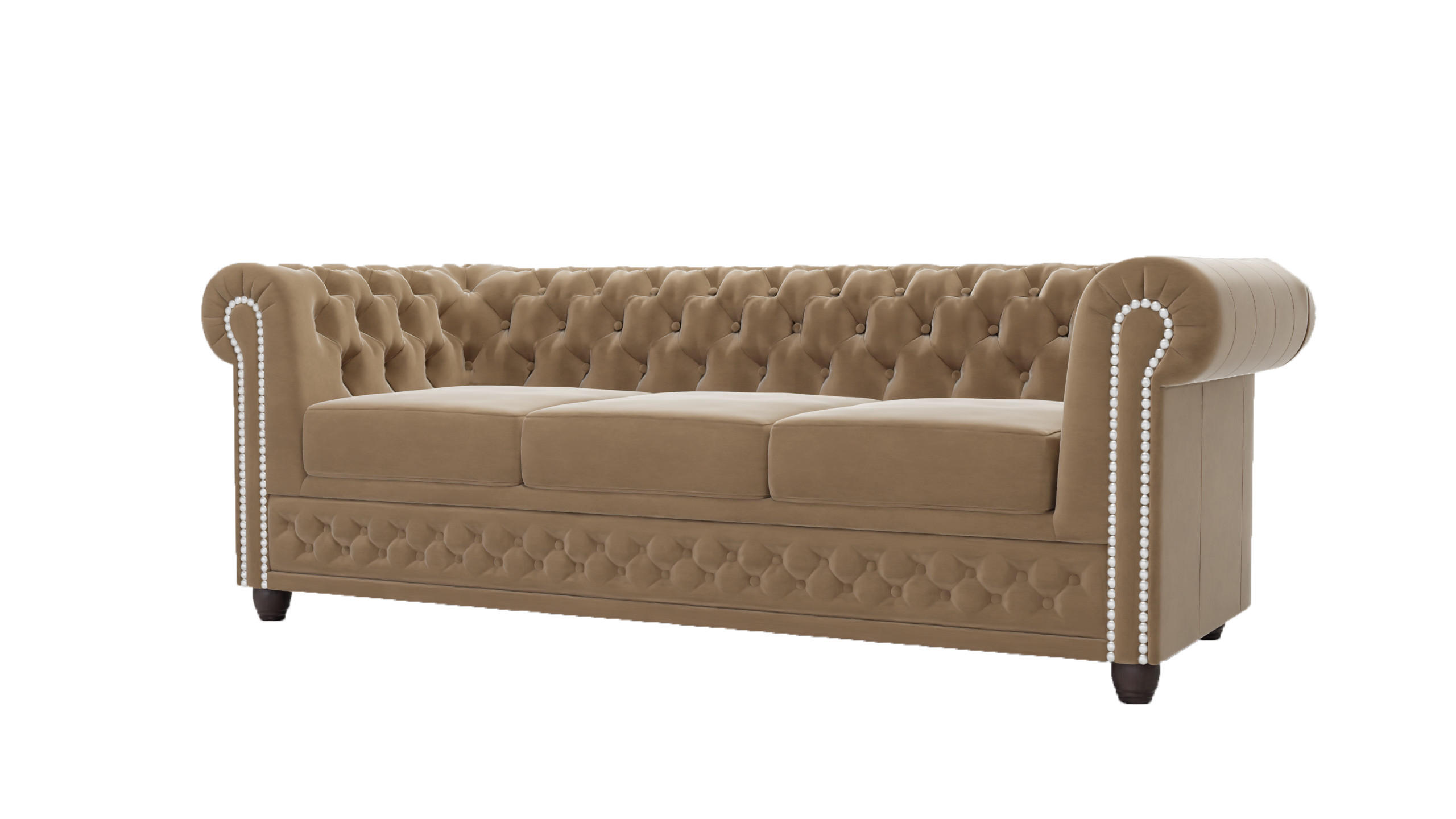 CHESTERFIELD-SOFA 3-sitzer Nyx Beige Samt - Beige/Braun, Holz/Textil (203/72/86cm) - S-Style Möbel
