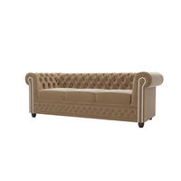 CHESTERFIELD-SOFA 3-Sitzer mit Schlaffunktion Nyx Beige Samt - Beige/Braun, Holz/Textil (203/28/86cm) - S-Style Möbel