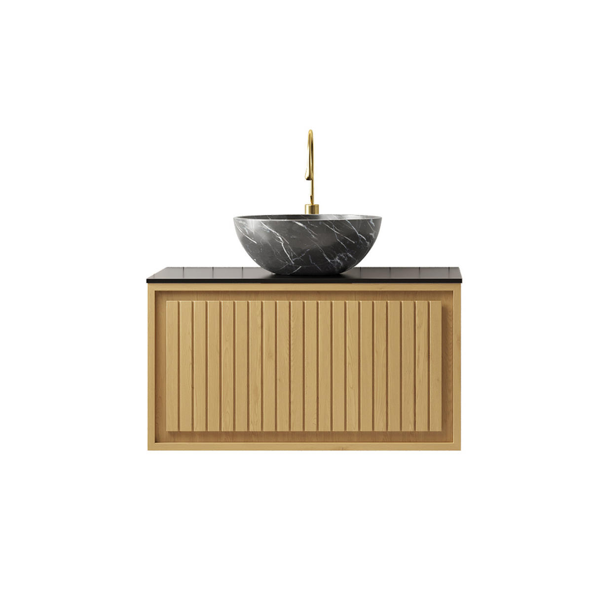 WASCHTISCHKOMBI 61 cm in Schwarz/Eiche mit Keramikbecken und Schublade - Goldfarben, Keramik (76/55.1/48cm) - Flora Grace