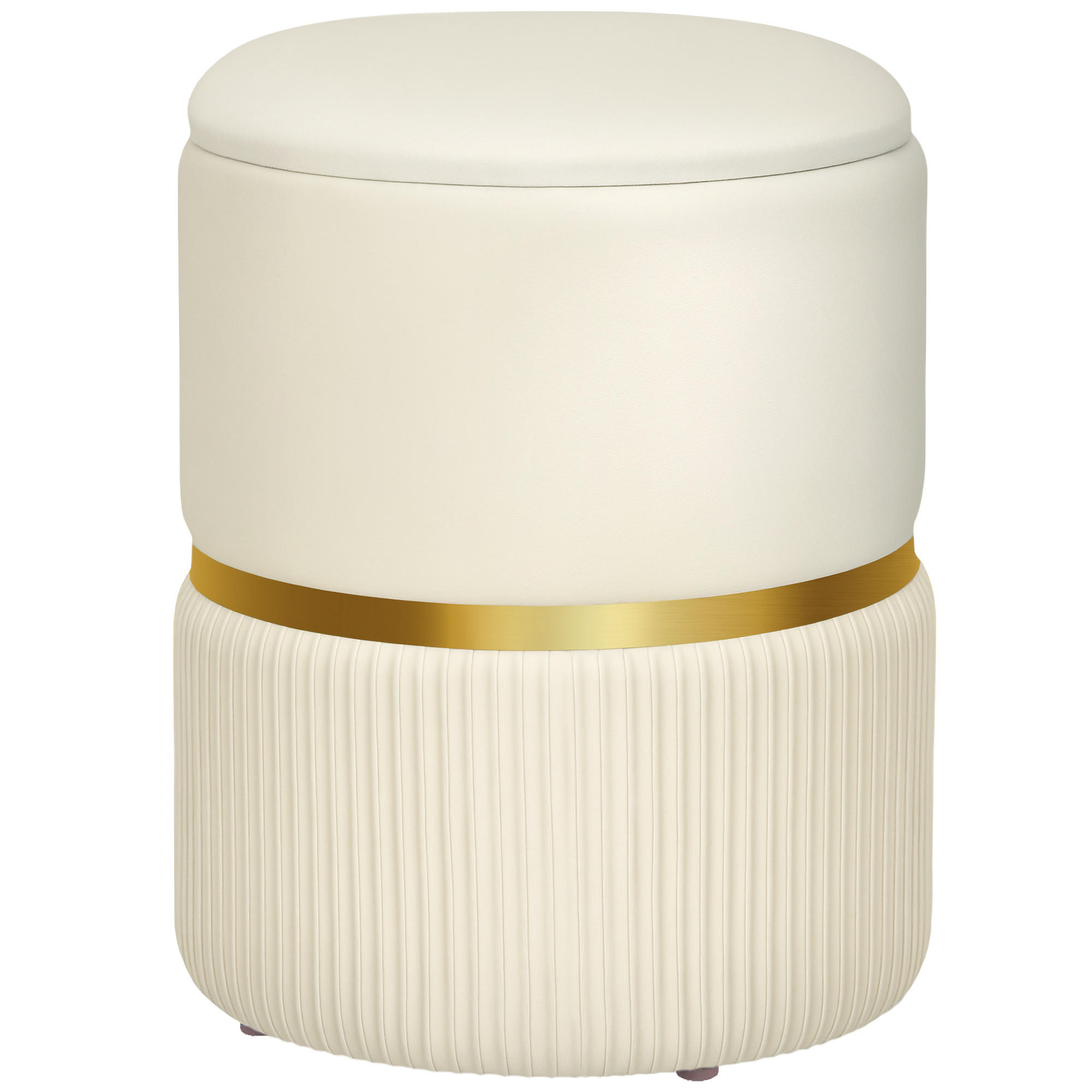 POUF DE-16435 mit Stauraum und Rippenvelours Beige - Beige, Textil (36/44/36cm) - ComfortXL
