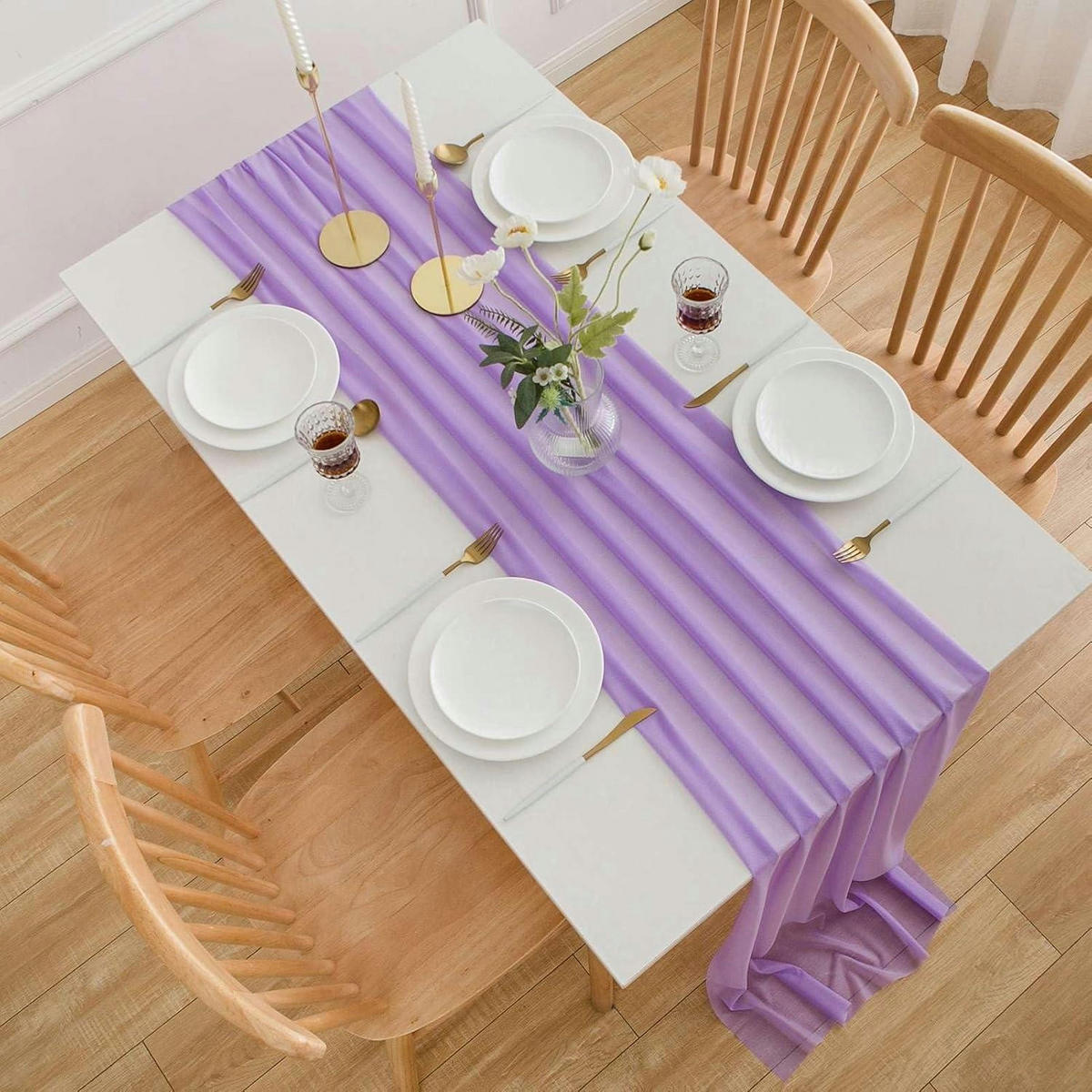 TISCHLÄUFER Chiffon Lila 70 x 400 cm - Lila, Textil (70/4/1.5cm)