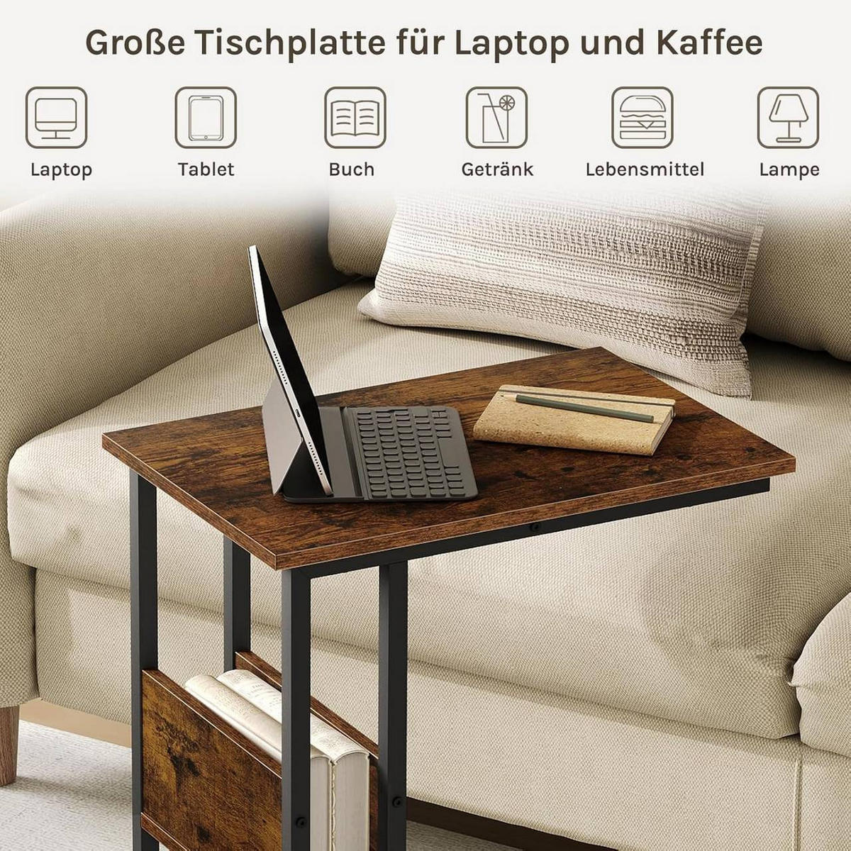 BEISTELLTISCH 55x36x59,5cm(BxTxH), Vintagebraun - Dunkelbraun/Schwarz, Holzwerkstoff/Metall (36/55/59.5cm) - Woltu