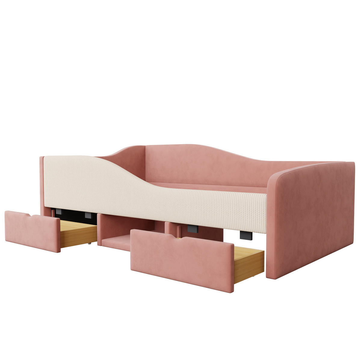 POLSTERBETT 90/190 cm rosa/cremeweiß aus Samt mit 2 Schubladen - Rosa, Textil (90/190cm) - OKMYHOME