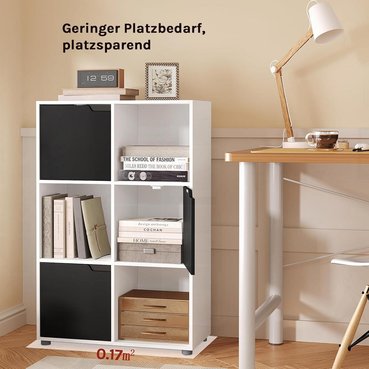REGALE Bücherregal mit 3 Türen, 6 Fächer, Weiß+Schwarz - Schwarz/Weiß, Holzwerkstoff/Kunststoff (59.6/91/29cm) - Woltu