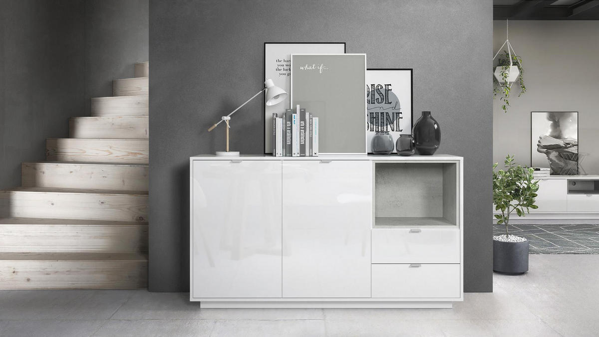 SIDEBOARD Metro Einsatz in Beton Oxid Optik - Hellgrau, Holzwerkstoff (153/88/38cm) - Vladon