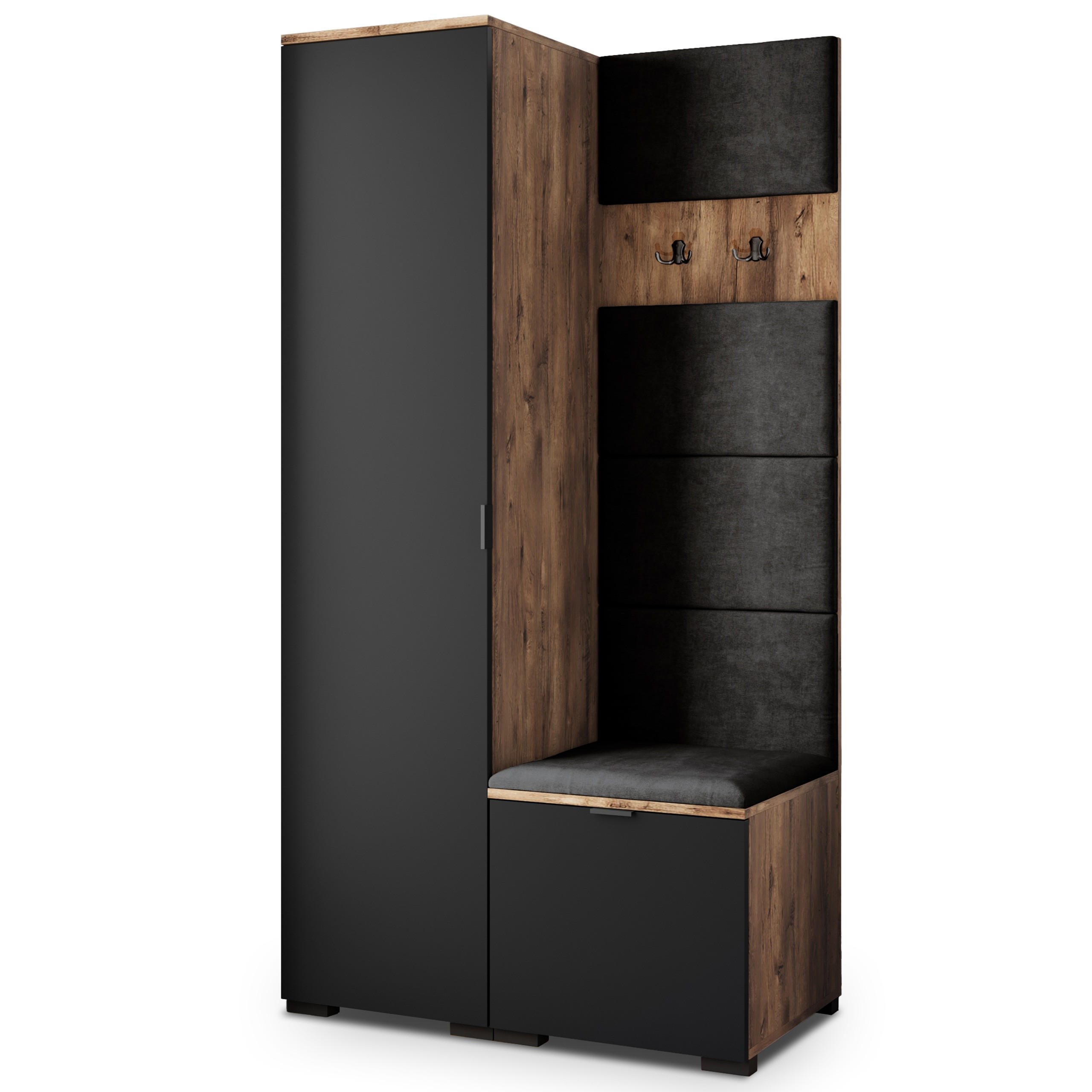 Masseno Garderobenschrank Eiche, Schwarz, Schwarz 95x181x51 cm