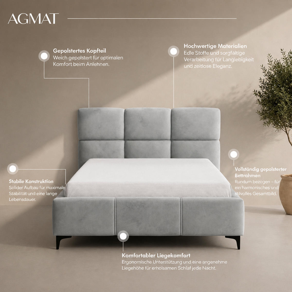 POLSTERBETT SENTO, 180x200 cm, Doppelbett mit Bettkasten, Velourstoff, Frabe: Beige - Beige, Holz/Textil (180/200cm)