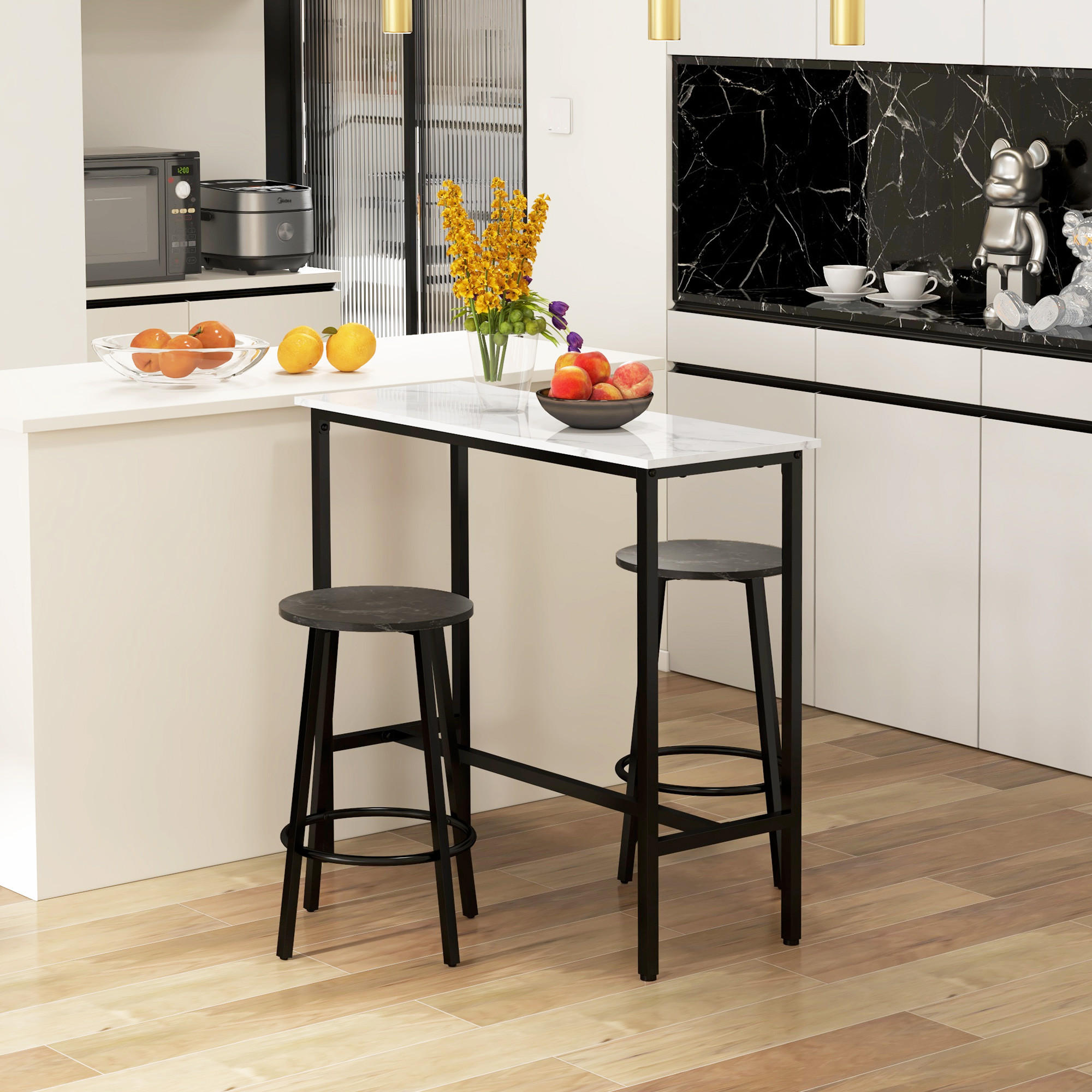 BARTISCH-SET, Stahl, Weiß+Schwarz - Weiß, Metall (40/90/100cm) - HOMCOM