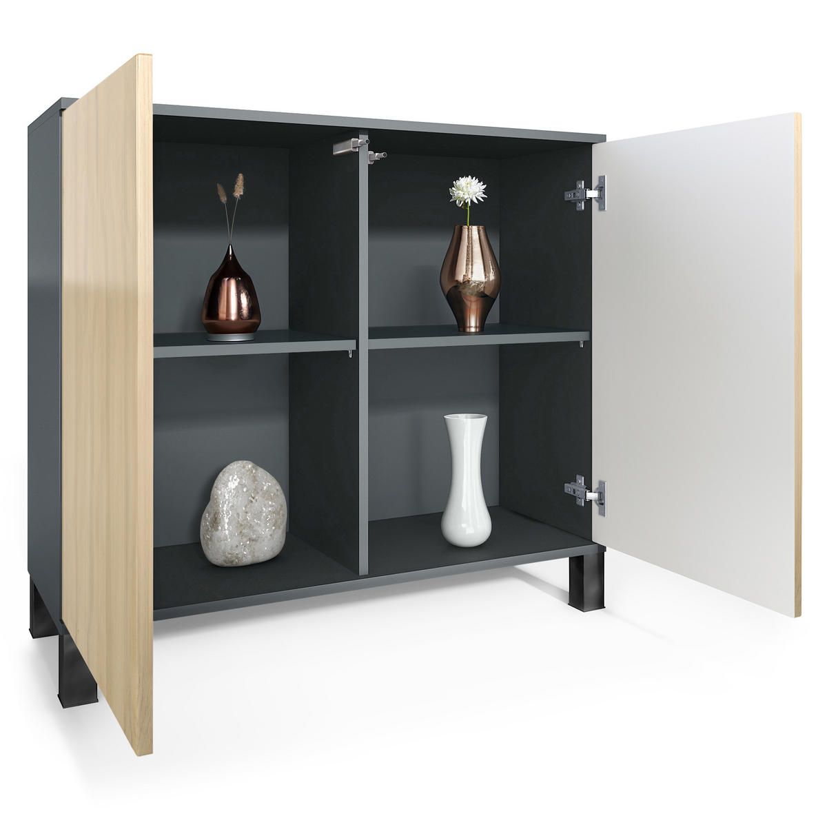 KOMMODE Skadu Creme Hochglanz - Creme, Holzwerkstoff (92.5/84.5/35cm) - Vladon