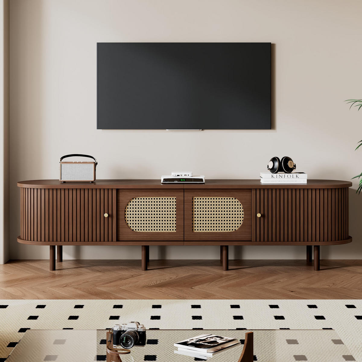 LOWBOARD DE-40414 2 Rattan-Türen mit Rolltüren Walnuss - Walnussfarben, Holzwerkstoff (180/40/40cm) - ComfortXL