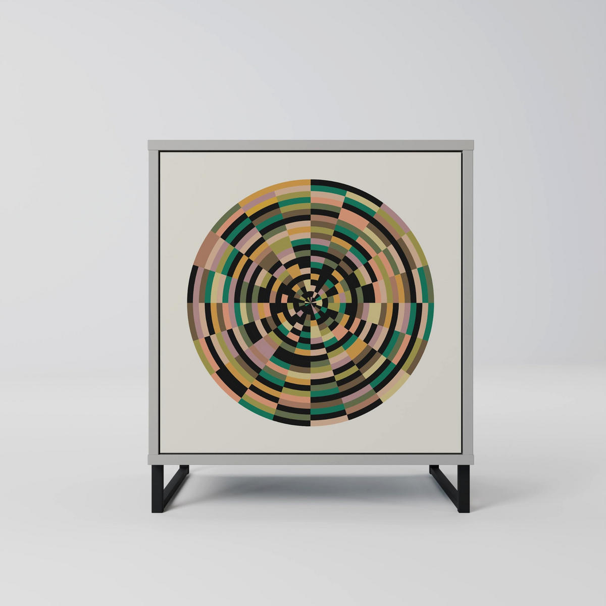 SIDEBOARD GREEN CIRCLES, Grau, 57,5x42x57,5 cm, Ohne Füße - Multicolor/Grau, Holzwerkstoff (57.5/57.5/42cm) - SpaceRebels