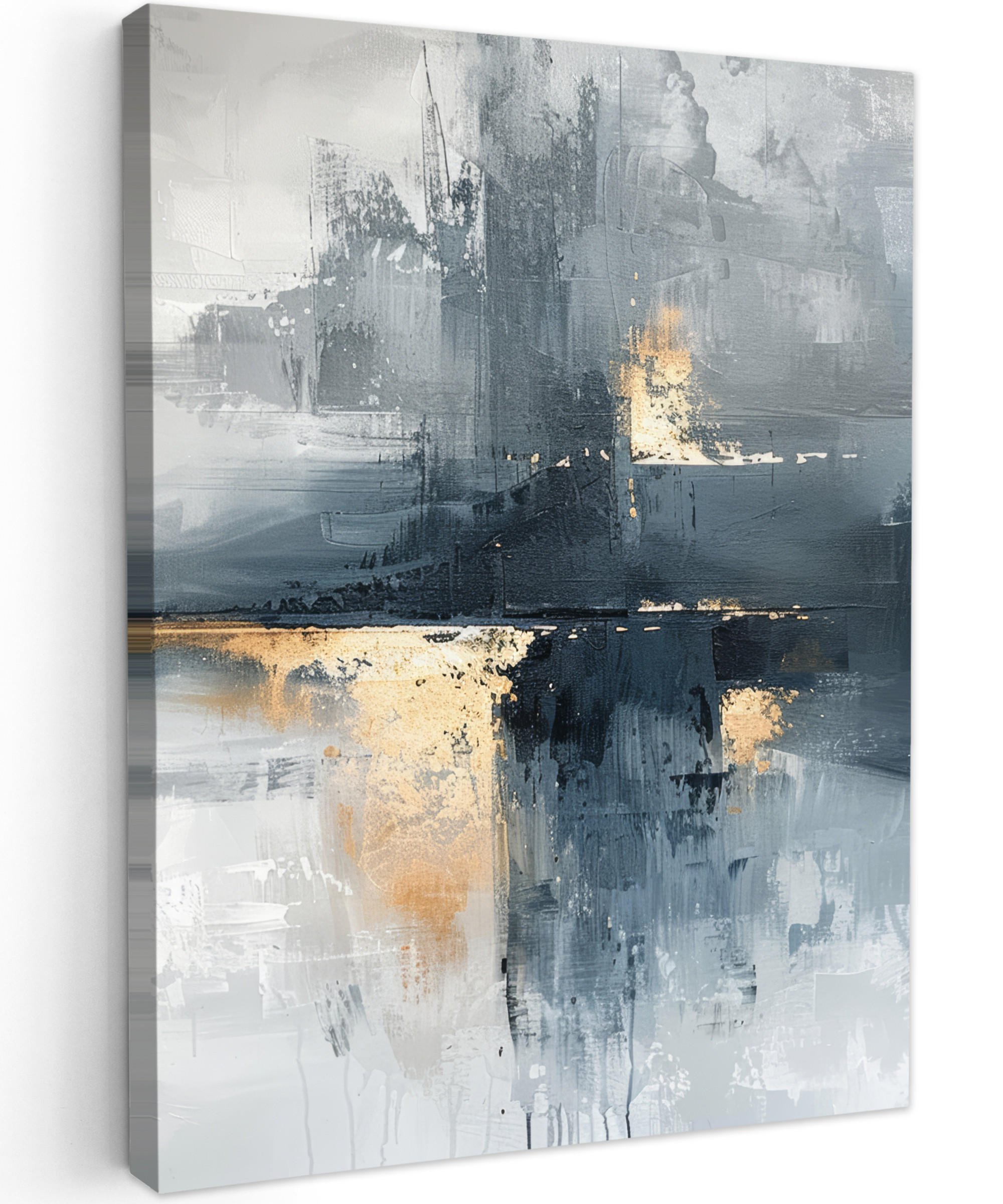 MuchoWow OBRAZ NA PLÁTNĚ Umění - šedá - zlatá - abstraktní 60x80 cm