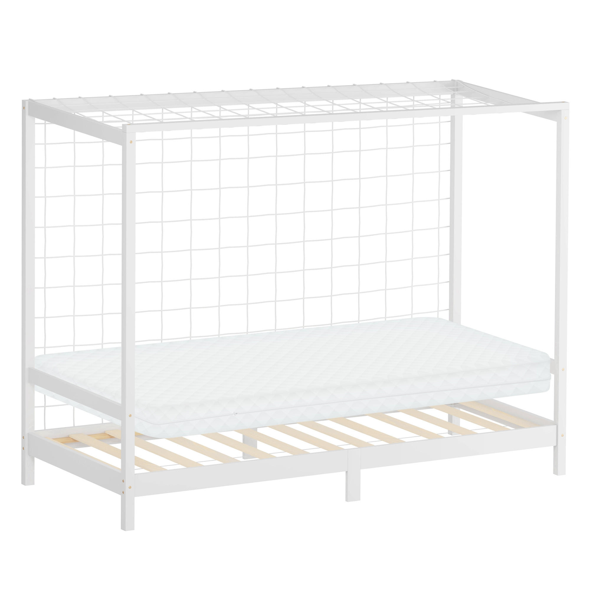 ML-DESIGN DĚTSKÁ POSTEL ve tvaru fotbalové brány s matrací 90 x 200 cm, bílá