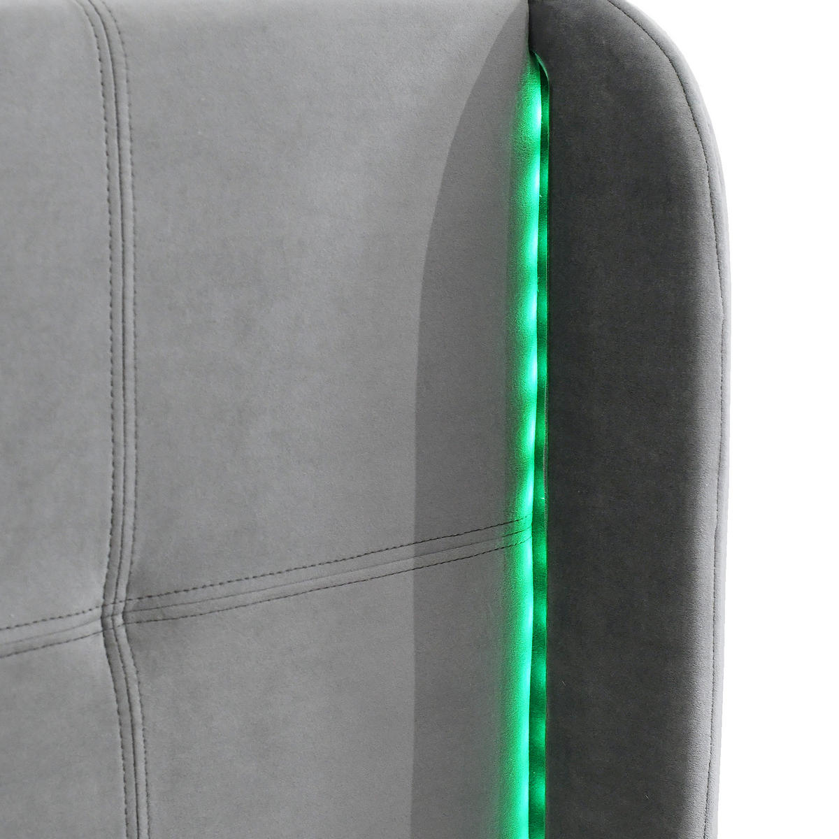 POLSTERBETT 140x200 mit LED in 16 Farben, Samt Doppelbett mit gesteppter Lehne, höhenverstellbarem Kopfteil, modernes LED-Bett, grau - Grau, Textil (140/200cm) - Luhomfu