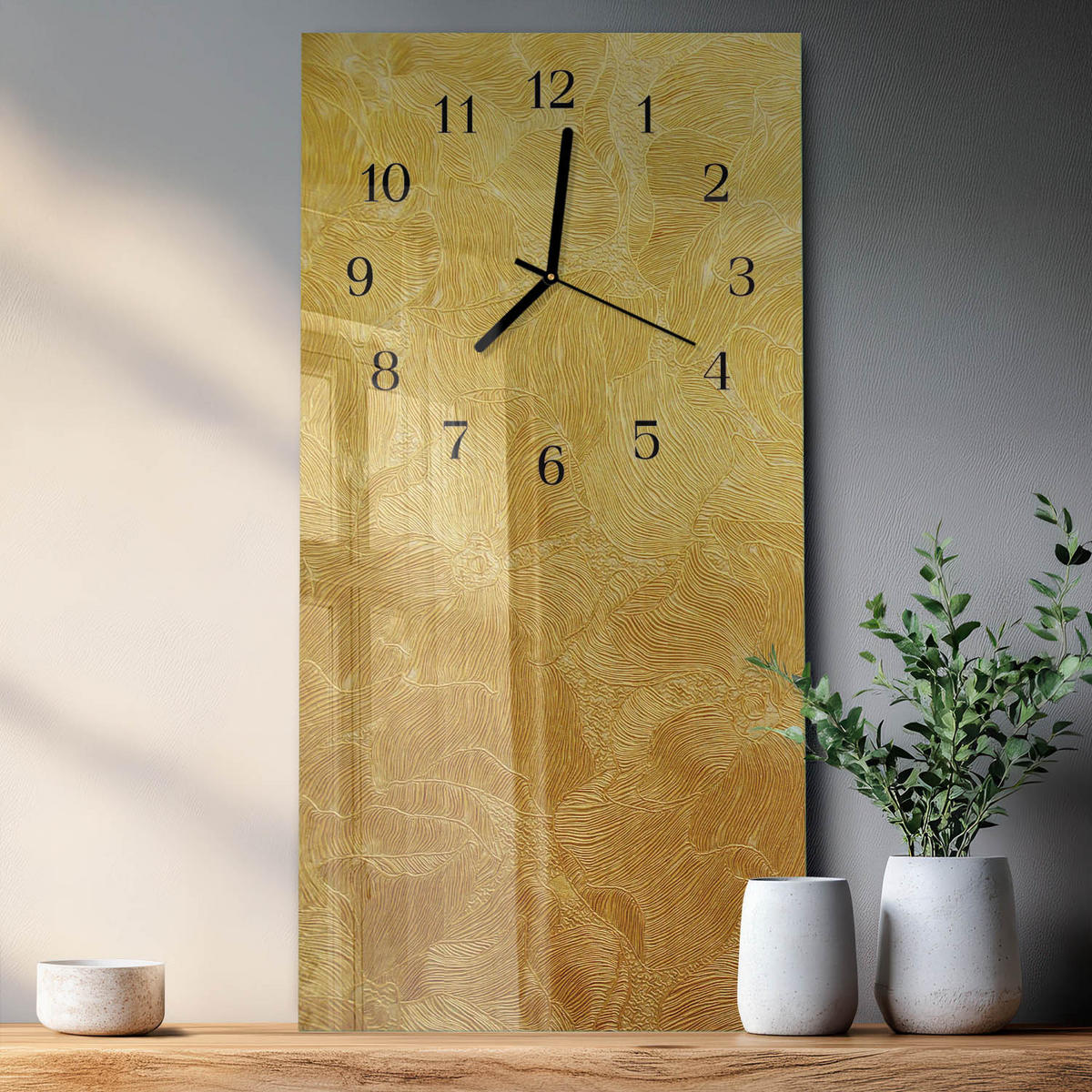 WANDUHR 30x60 cm - Orchidee - Goldfarben, Glas (30/60/0.4cm) - TULUP