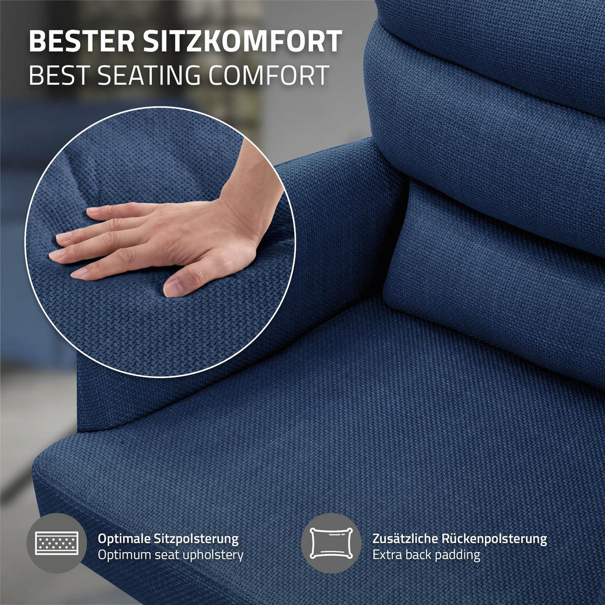 ESSZIMMERSTUHL drehbar Dunkelblau Stoffbezug - Schwarz/Dunkelblau, Textil/Metall (64.5/93/64cm) - ML-DESIGN
