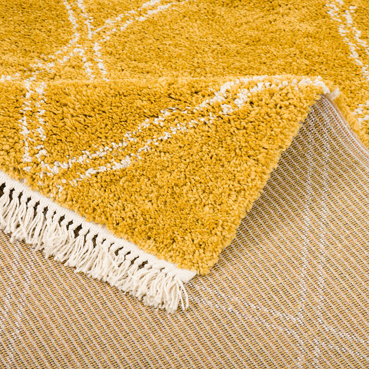 HOCHFLOR LANGFLOR SHAGGY TEPPICH BOHO RAUTEN - Currygelb, Textil (135/190cm) - Pergamon