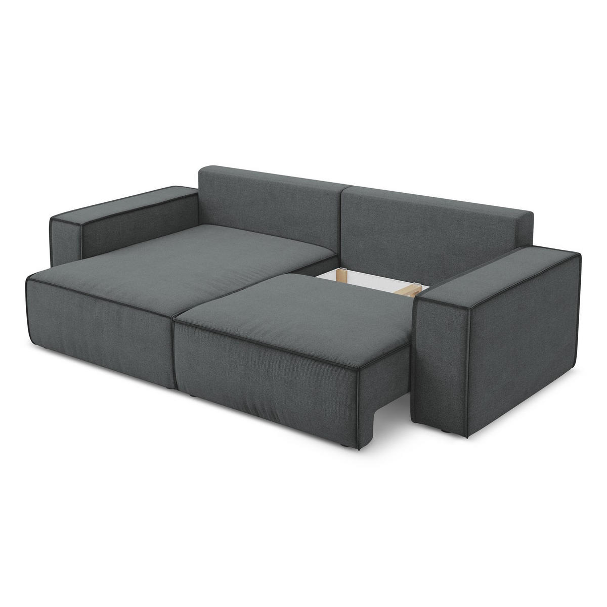ECKSOFA mit Schlaffunktion Strukturstoff Stoff Grau - Schwarz/Grau, Kunststoff/Textil (148/257cm) - LaMiaSofa