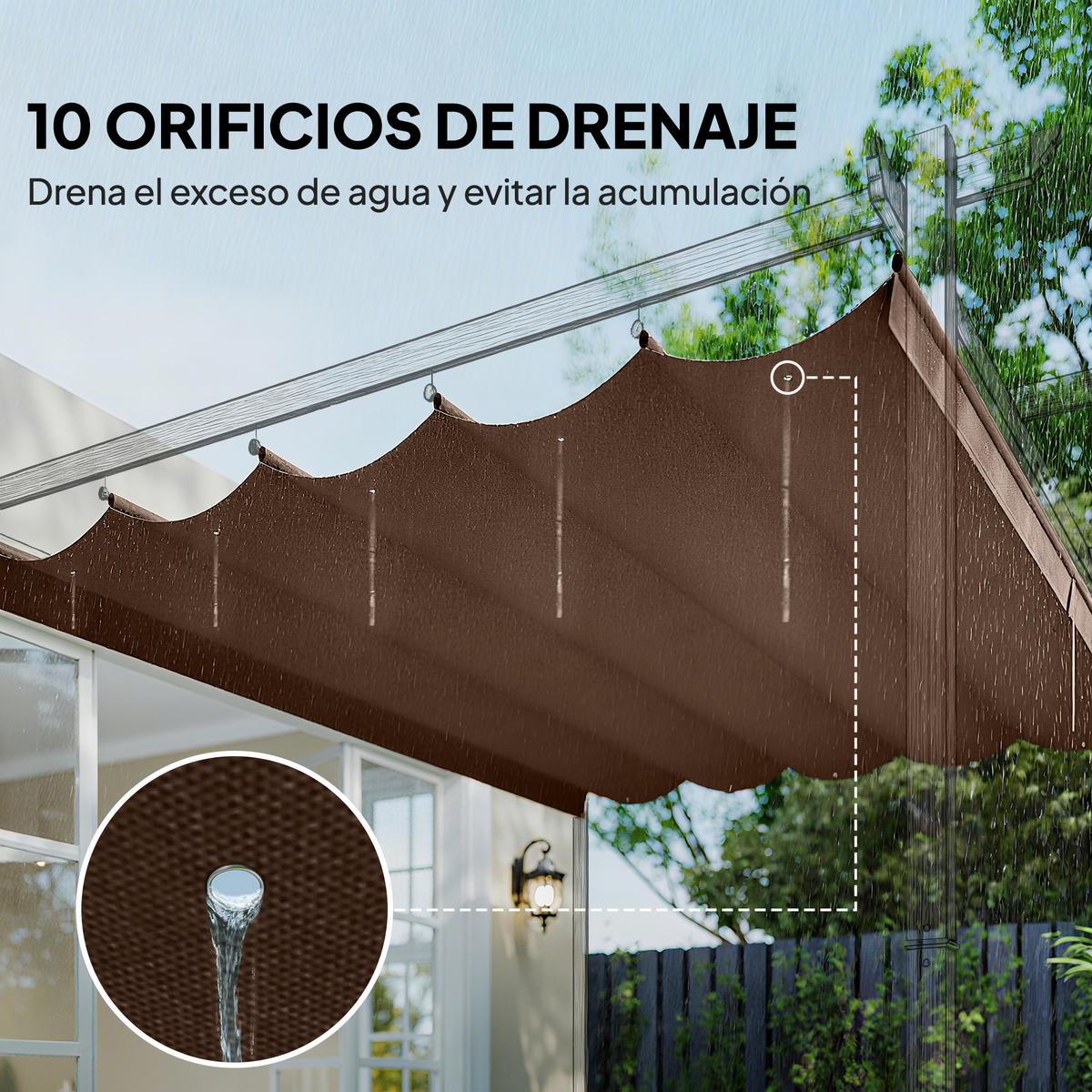 ERSATZDACH, 3,5x2,6 m ausziehbar für 4x3 m Pergola, kaffeefarben, mit 10 Abflusslöchern - Multicolor, Kunststoff (350/6/260cm) - FORIOUS