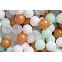 BÄLLE für Bällebad, Spielbälle, Plastikbälle für Kinder Set 50 pcs.: Gold/Transparent/Mint/Weiß - Mintgrün, Textil (7/7/7cm) - MeowBaby